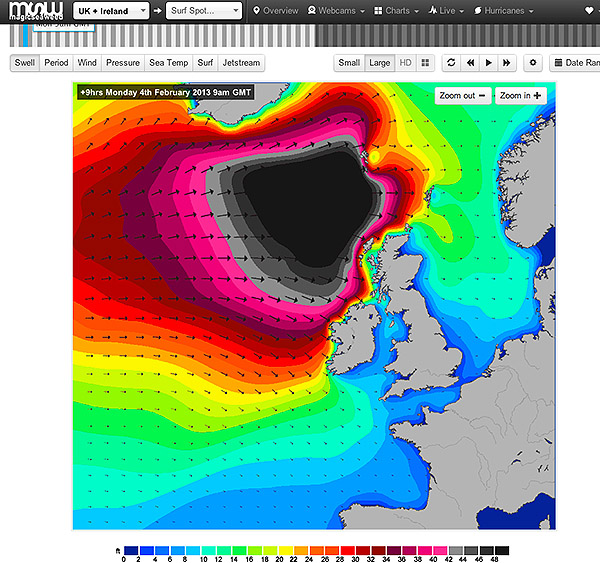 Swell chart for Monday 4th Feb 2013