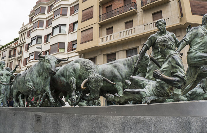 Pamplona, Camino de Santiago, bull running sculpture
